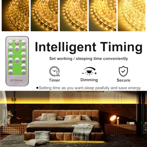 Image of 100ft LED Strip Lights Dimmable 3000K Bright Warm White Strip Lighting, 30M 1800 LEDs 2835 Flexible Ribbon Light 12V LEDs Tape LED Lights for Bedroom Kitchen Home Decoration