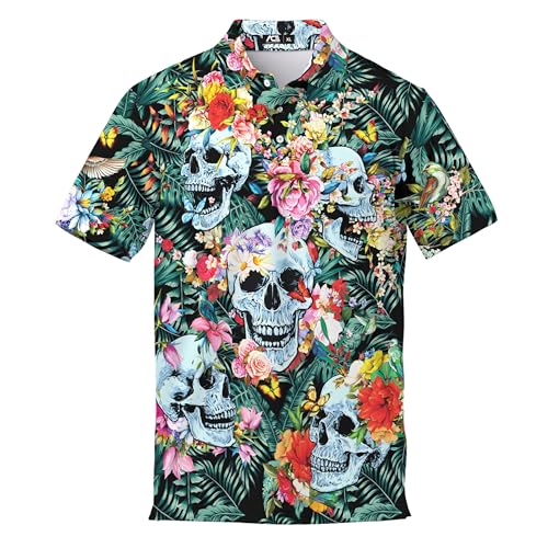 ACEPrints Colorful Hawaiian Polo Shirts for Men Casual Mens Polo Shirts Short Sleeve Golf Shirts for Men