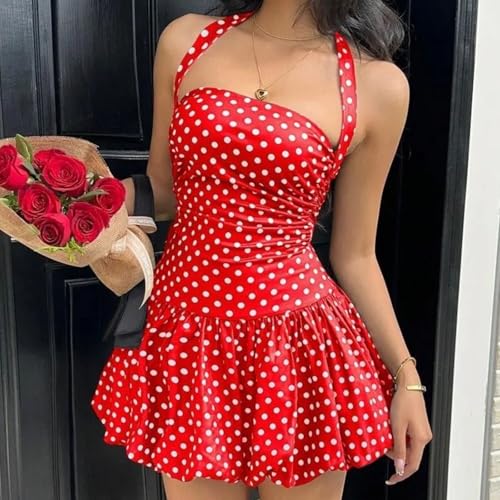Image of Women's Y2K Sexy Halter Corset Mini Dress Backless Corset Bubble Ruched Waist Club Party Dresses