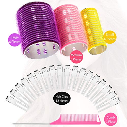 37 Pcs Aluminum Thermal Hair Rollers Set 3 Sizes Self Grip Hair Rollers 18 Pcs Duckbill Hair Clips, Comb Hairdressing Styling Tool, Random Color For Women, Men (Random Color, 0.98'', 1.42'', 1.8'') #TOP2