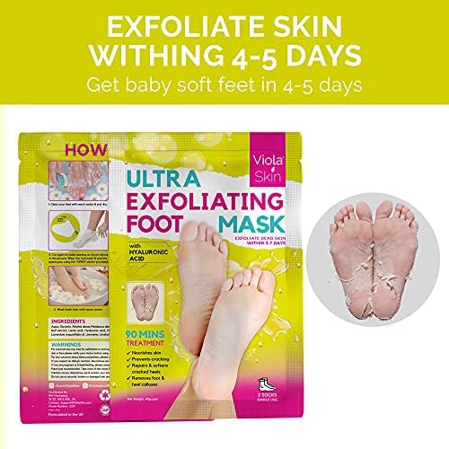 ULTRA Exfoliating Foot Peel Mask with Hyaluronic Acid, 8X MORE POWERFUL, Removes & Repairs Calluses, Cracked Heels & Soften Skin within 5 Days, Foot Mask Prevents Cracking - Formulated in the UK