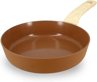 Menastyl - Olla de color avellana (20 cm, aluminio, inducción, mango y efecto madera)