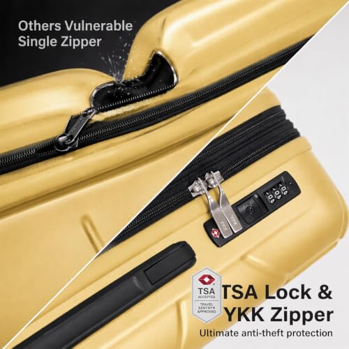 Valise à roulettes de 20 pouces, bagage rigide extensible avec serrure TSA et roues silencieuses amovibles, sac de voyage léger en PC pour les vacances en plein air, jaune vif – Image 5