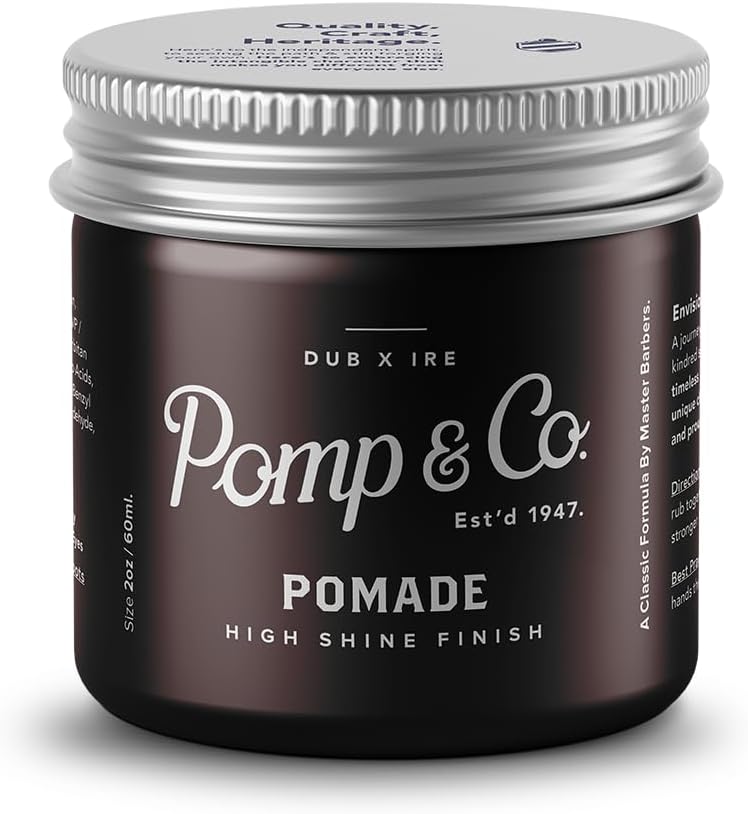 Pomp & Co High Shine Pomade for Men, Water-Based Hair Styling Pomade with Medium Strong Hold, Wet Look Finish, Classic Scent, Barber Grade, 60ml