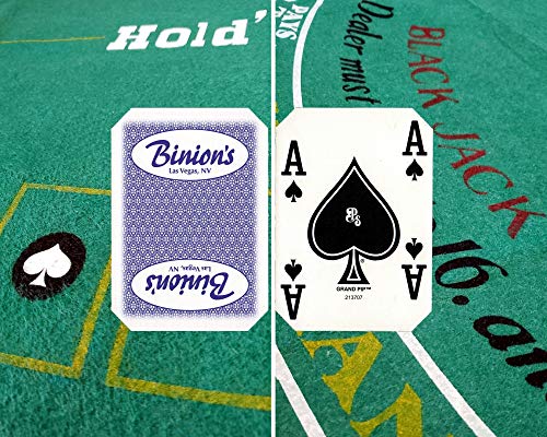 Cyber-Deals Blackjack & Texas Hold’em Poker 2-Sided Premium Felt Layout 90cm x 180cm with Authentic Las Vegas Casino Table-Played Card Deck - Binion's (Purple)