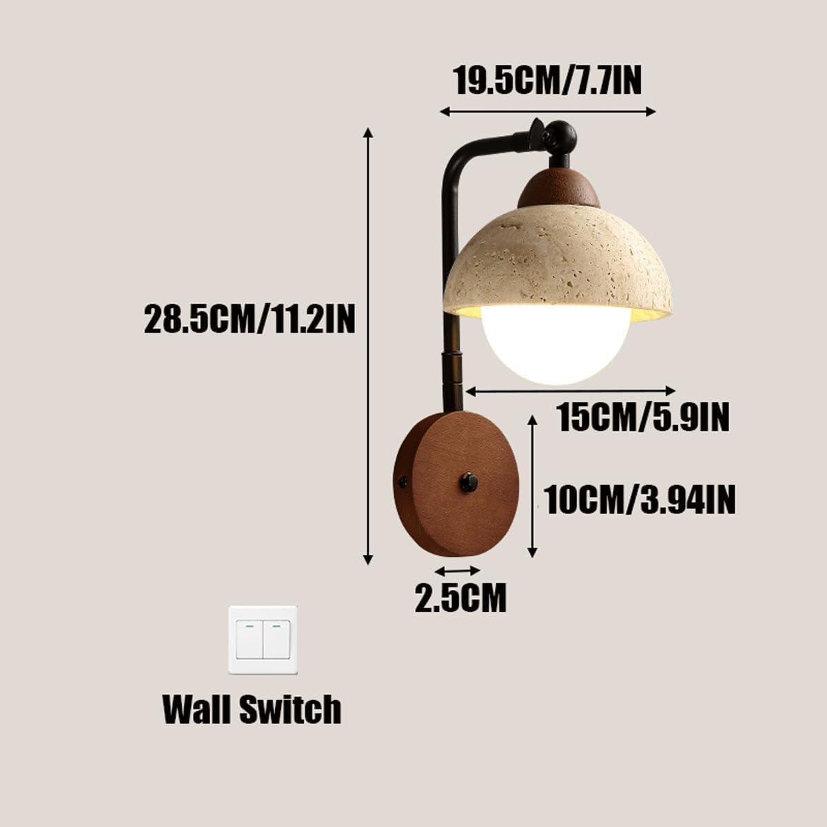 Japanese Wabi Sabi Style Natural Yellow Travertine Hallway Wall Sconce Modern Nordic Bedside Wall Light Mid Century Retro Industry Bedroom Wall Lamp for Dining Room Aisle Stairs Balcony