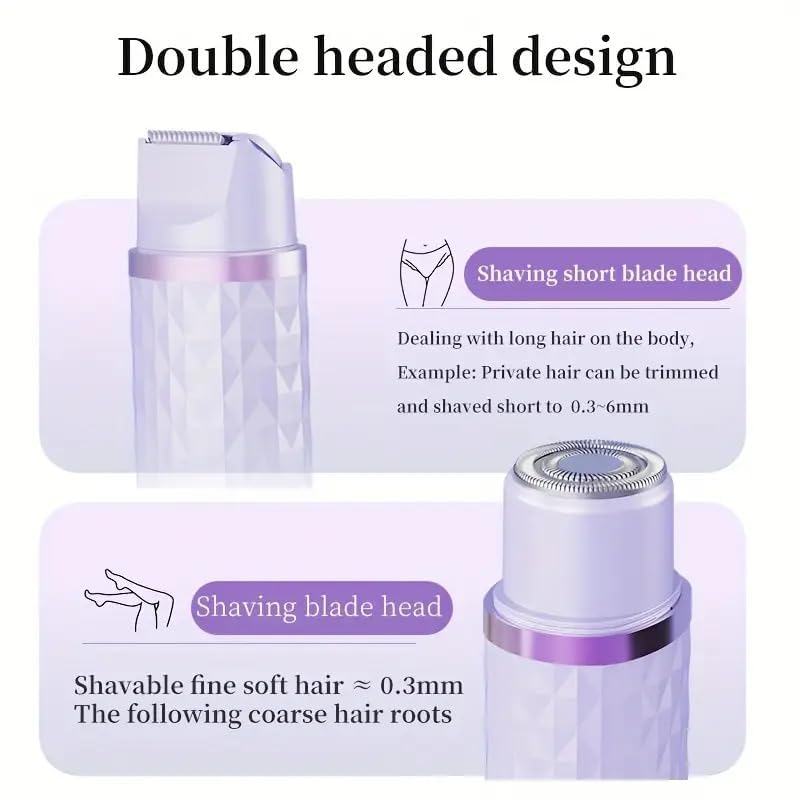 Image of Hewan 2-in-1 Facial Hair Remover & Bikini Trimmer for Women - Electric Shaver for Face, Legs, Underarms & Pubic Hair, Wet & Dry Use, USB Rechargeable (Purple trimmer)