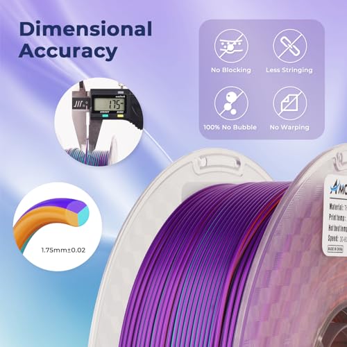 Image of AMOLEN Silk PLA 3D Printer Filament, Tri Color Purple /Blue Green /Burnt Orange PLA 1.75mm, Shiny Multi Color Change Filament 3D Printing PLA Filament for Most FDM 3D Printer, 1kg Spool(2.2lbs)