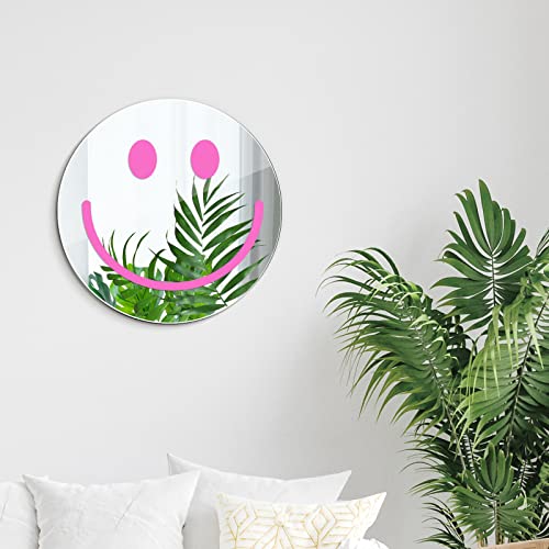 Preppy Room Decor For Teen Girls Round Smile Face Preppy Acrylic Mirror Wall Art Aesthetic Bedroom Decor Teen Girl Room Decor Funky Mirror Preppy Wall Decor 12 Inch (Pink) #TOP1
