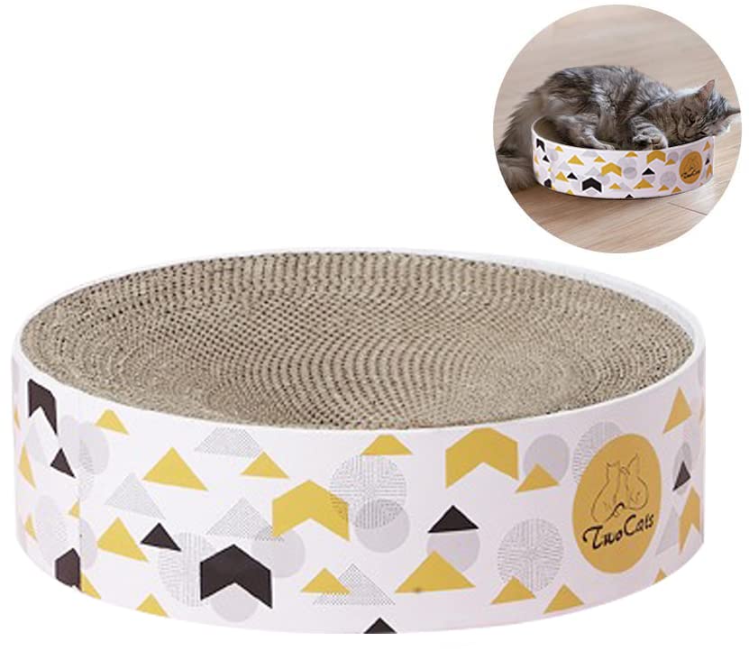 OMIRA Round Cat Scratcher, Cat Cardboard Bed, Durable Cat Scratcher for Indoor Cats Cardboard 2in1 Cat Scratching Pad & Lounge - Cat Scratch Couch Bed with Geometric Pattern Modern Design