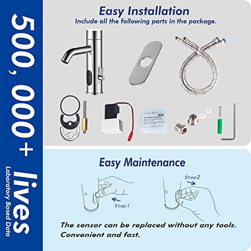 TUSEE Manual and Automatic Faucet, Touchless Bathroom Faucet with One Temperature Control Rod, Chrome, TS-5303C by TUSEE - Image 6