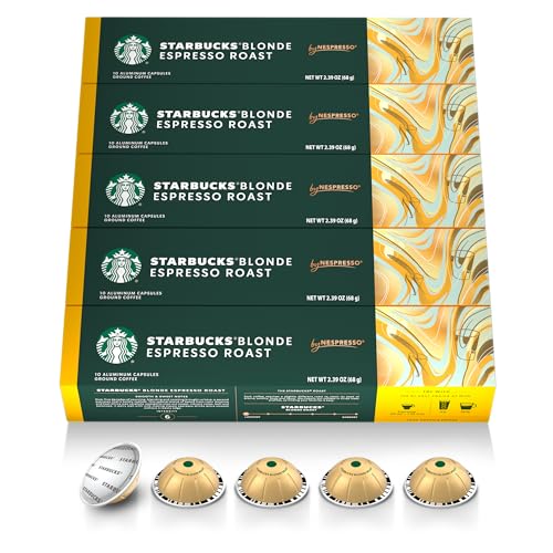 Starbucks by Nespresso Vertuo, Blonde Roast Espresso, 50-count Espresso Pods, Brews, 1.35 oz.