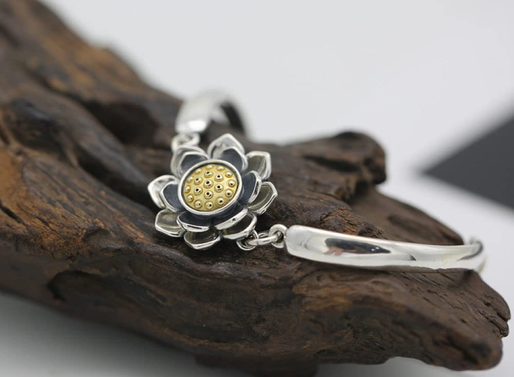 Silber Armband Damen 925,925 Sterling Silber Armband Vintage Lotus Freundschaftsarmband Einstellbare Glücksschmuck Geschenke Für Frau Freundin Zum Geburtstag