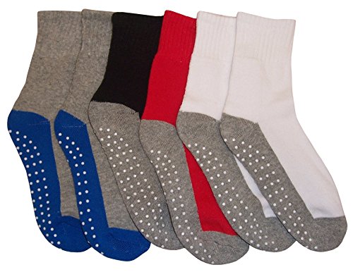 N'Ice Caps Big and Little Boys Cotton/Spandex 2 Tone Crew Sock 6PR Pack (Sock Size 7-8.5/Little Kids Shoe 11-13.5, Multi pack with gripper)