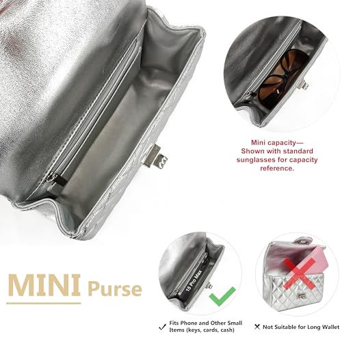 Image of M-ioi-M Small Quilted Crossbody Bag for Women, Genuine Leather Mini Shoulder Flap Purse with Gold Chain Strap & Top Handle