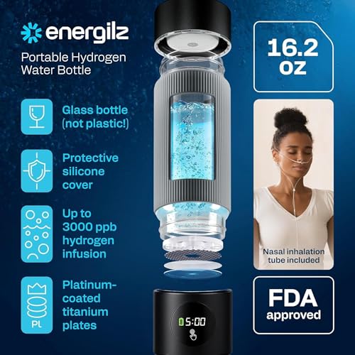 ENERGILZ Hydrogen Water Bottle | Large 16.2 oz (480 ml) Hydrogen Water Bottle Generator 3000ppb | Hydrogenator Machine | SPE/PEM Hydrogenated Ionizer Generator - Image 3