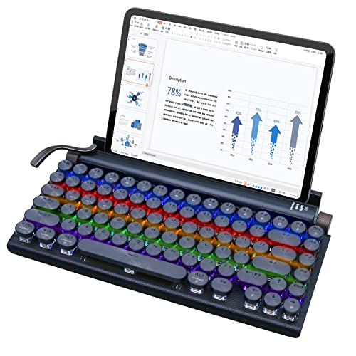 RAZEAK Typewriter Keyboard Wireless, Retro Keyboard Typewriter Style Mechanical Switches Multi Devices Connection for iPad Mac PC Tablet Upgraded USB-C Interface (Leather Black)