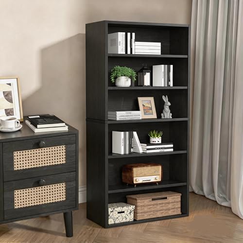 Image of HealSmart 6 Tier Bookcase, Industrial 6 Book Shelf, 9.2 inch D x 23.8 inch W x 63 inch H Tall Open Cube Storage Organizer for Home Office, Living Room, Bedroom and Dinning Room, Black