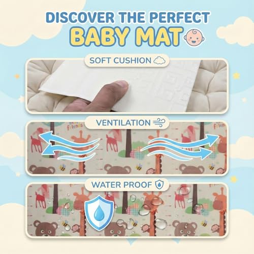 Image of Liltoes Reversible Baby PlayMat, Babies Folding Mat, Waterproof and Portable Kids Floor Mat for Learning & Crawling, Foldable Soft Foam Mat for Kids Girafe Printed