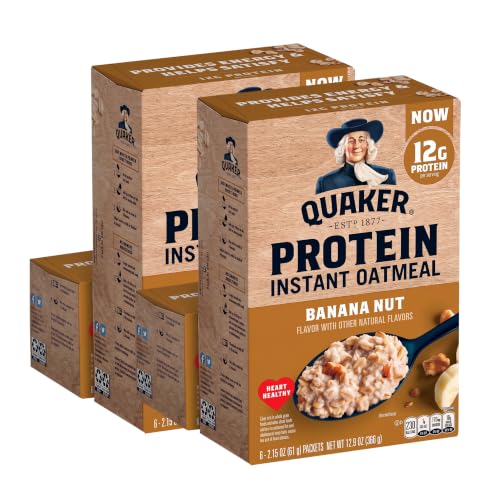 Quaker, Protein Instant Oatmeal, Banana Nut, 12.9 Oz, 6 Count (Pack of 12)