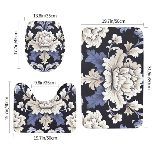 Tapis de bain de qualité supérieure en microfibre damassée ensemble WC - 3