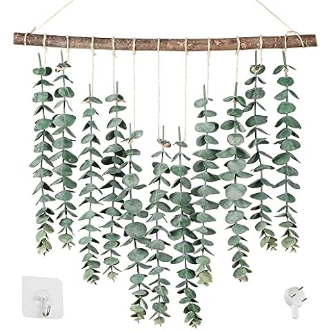 Sggvecsy 17.7‘’Eucalyptus Wall Hanging Artificial Eucalyptus Plant Fake Greenery Vine Boho Wall Decor for Apartment Bathroom Bedroom Kitchen Farmhouse Home Living Room Office Decorations Cover
