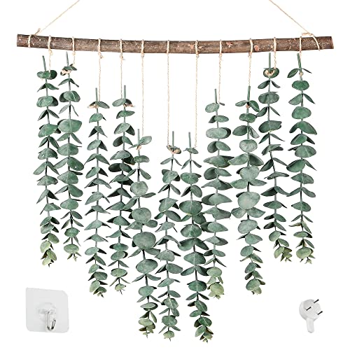 Sggvecsy 17.7‘’Eucalyptus Wall Hanging Artificial Eucalyptus Plant Fake Greenery Vine Boho Wall Decor for Apartment Bathroom Bedroom Kitchen Farmhouse Home Living Room Office Decorations