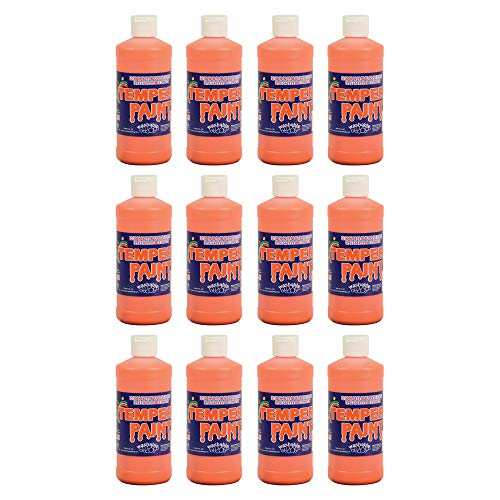 Constructive Playthings Washable Tempera Paint for Kids, Classroom Painting Supplies, Set of 12 Pints, Orange