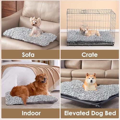 Pinkfairy Dog Bed Grey Large Pet Mattress - Washable Deluxe Fluffy Plush, Anti-Slip Crate Pad Square Cushion for Sleeping, Calming and Anti Anxiety 87x56x20 cm - Image 3