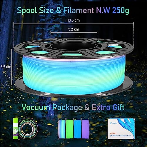 Image of MIKA3D Glow in Dark PLA 3D Printer Filament Bundle, Glowing in Dark Fluorescent Green, Blue, Purple, Rainbow, Each Spool 0.25kg, 4 Spools, Total 1KG Dark Fluorescent PLA Multicolor Packed 250g X 4