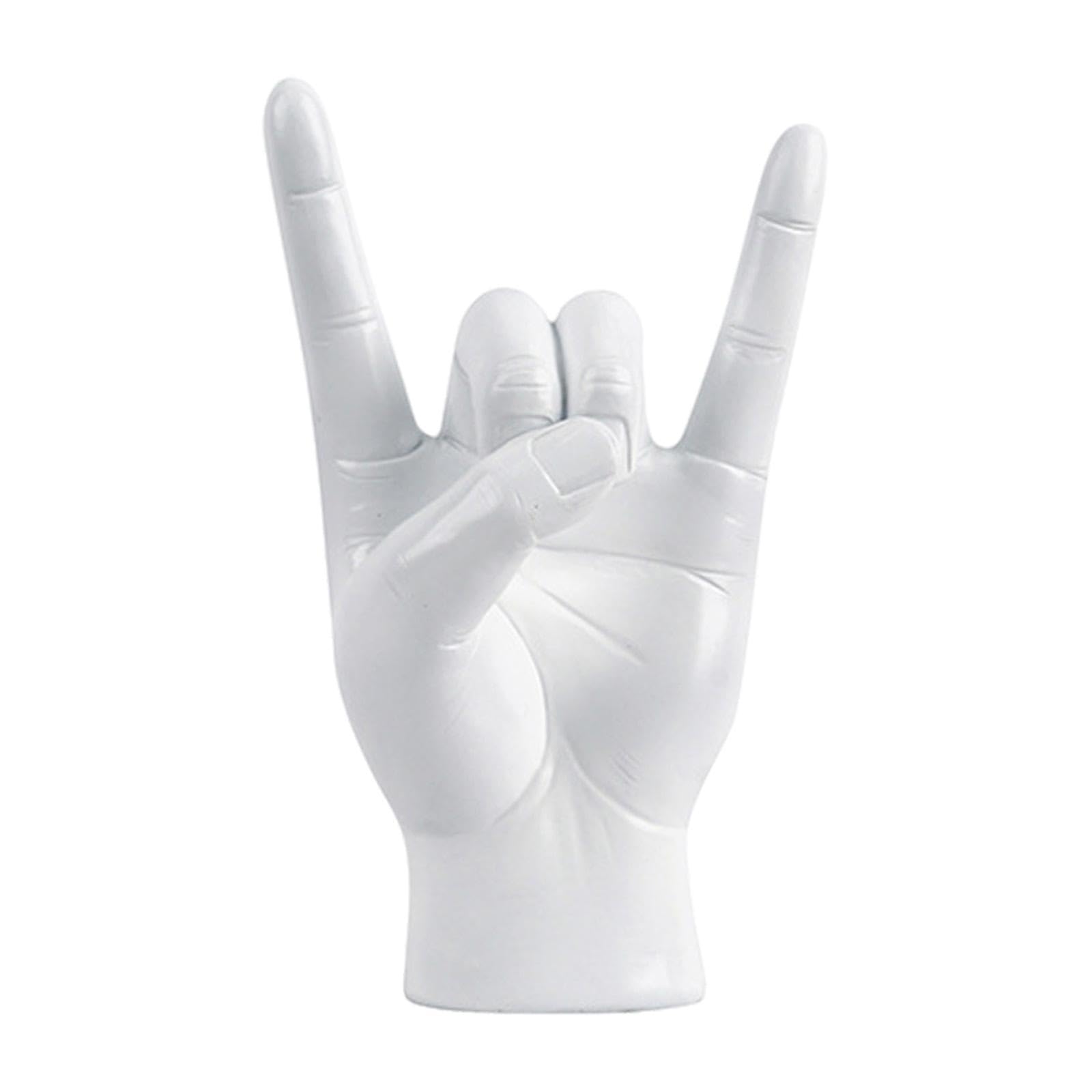 TWISAXC for Creative Finger Statues Rock Music Gesture Hand Figurines Musician Collections Rock Music Gesture Hand Finger Statues Figurines Cabinet for, White Left, 12x8.5x19.5cm