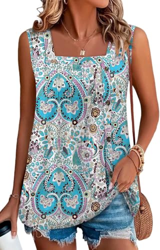 KISSMODA Womens Boho Tops for Summer Sleeveless Tanks Loose Fit Casual Blouse Daily Shirts for Leggings (S-3XL)