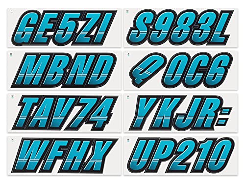 Image of STIFFIE Techtron Sky Blue /Black 3 inch Boat & PWC Registration Decals • Numbers Letters Stickers
