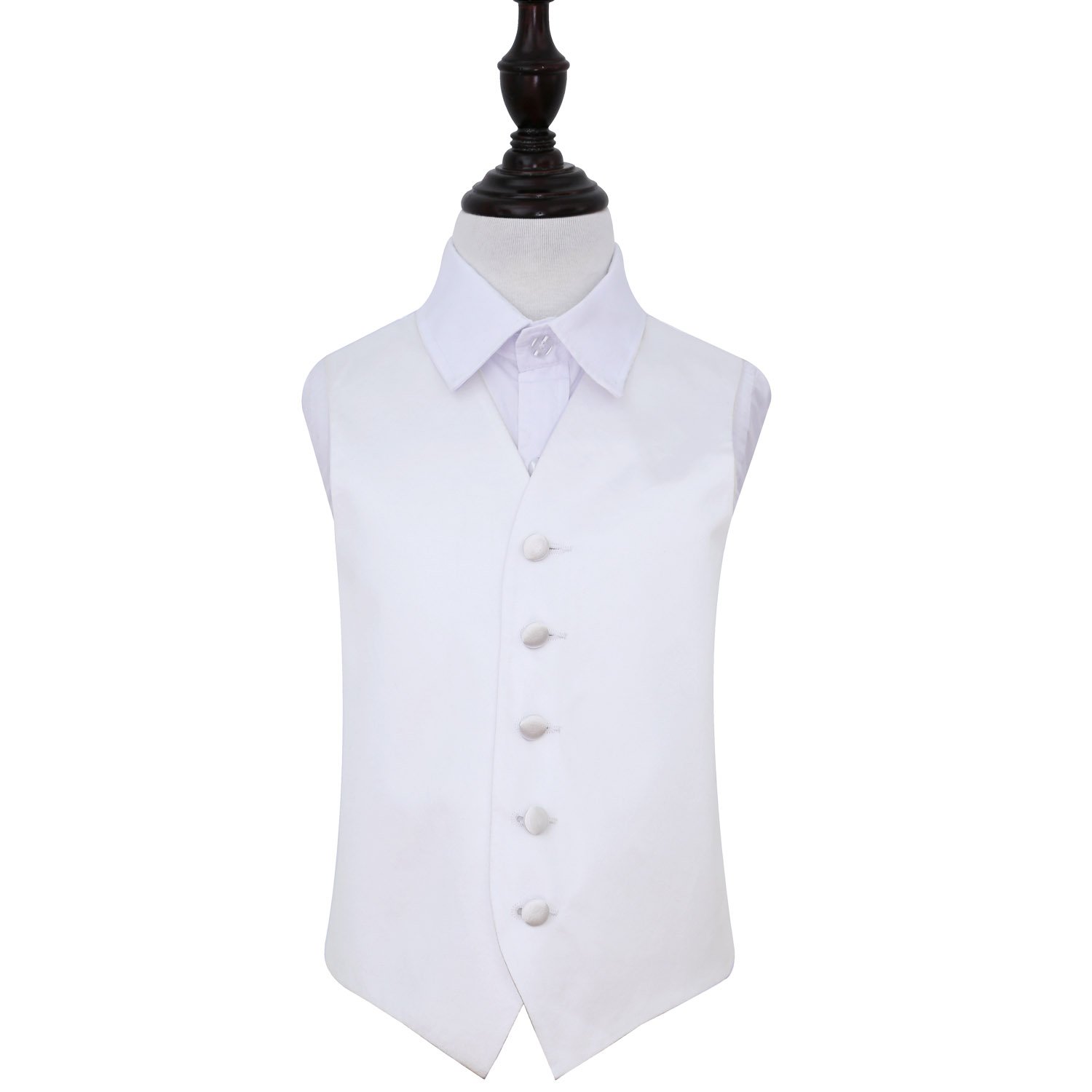 DQT Boys Plain Satin Waistcoat - Wedding Pageboy Formal Suit Vest - White 13-14 Years (34")