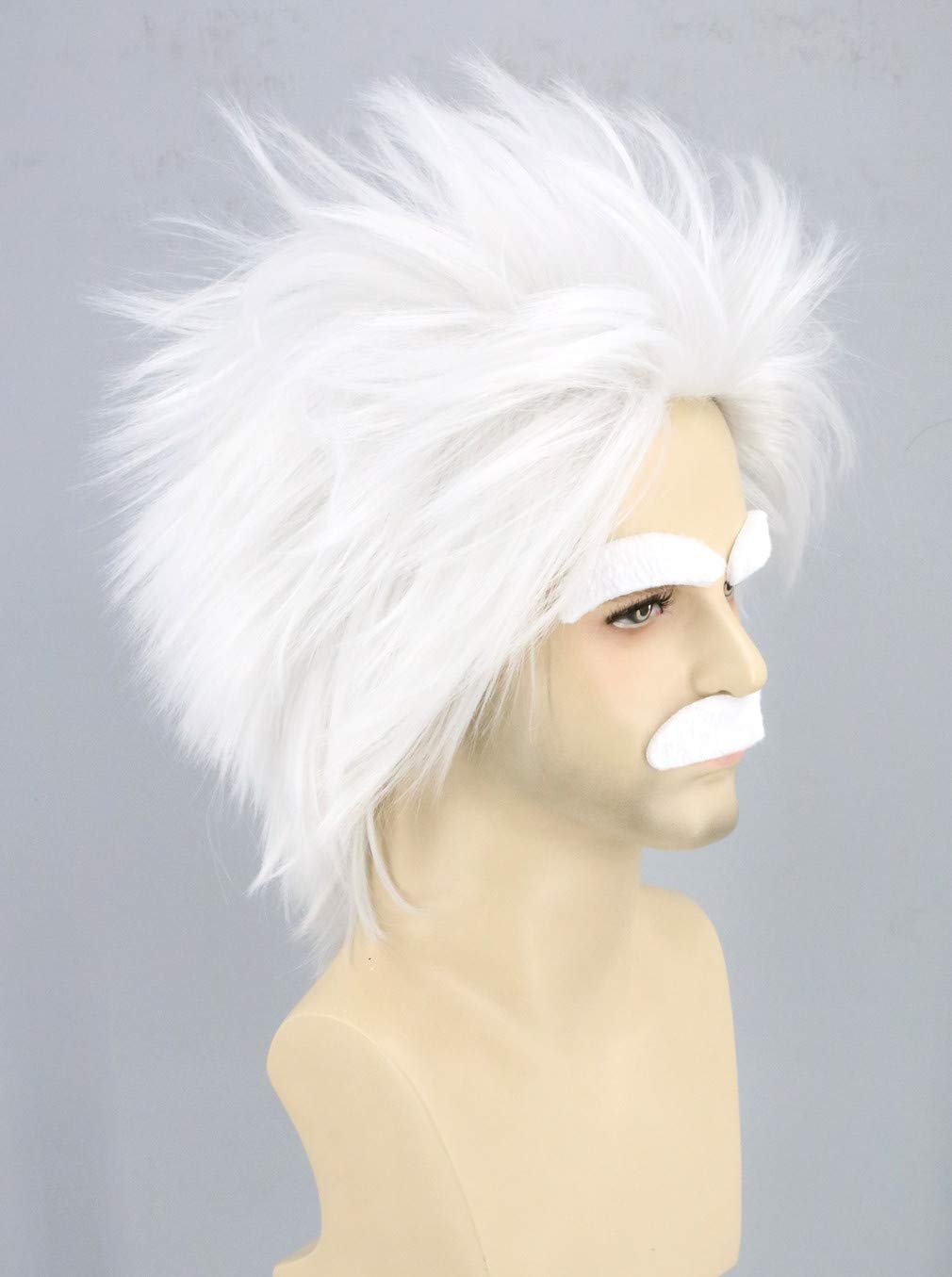 Topcosplay Scientist Wig with Moustache Eyebrows Cosplay Wig Short White Costume Halloween Wigs (White) - Image 3