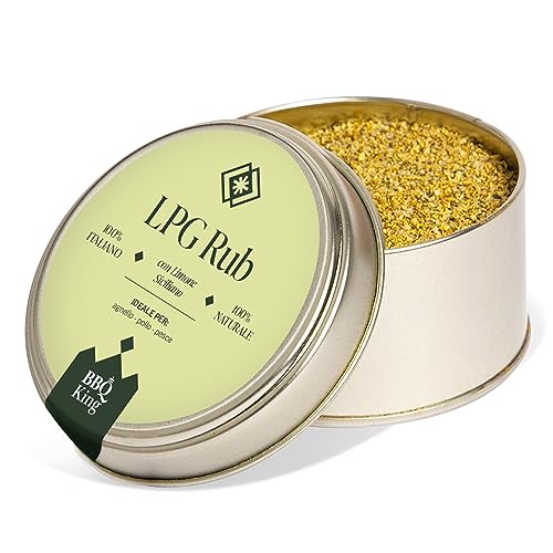 BBQ KING - L.P.G. Rub Paquet de 70 Gr, Lemon Pepper Garlic Dry Rub Bbq Idéal pour Barbecue et Grill, Set Épices Cuisine 100% Made in Italy, Mélange d’Épices à Base de Citron, Poivre et Ail