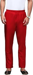 white heart Mens Viscose Blend Salwar Pyjama Pant | Elasticated Waistband with Inner Drawstring, Button Closure, Side Pockets| Regular Fit Ethnic Wear Churidar pajama (Red; M)-picture-43