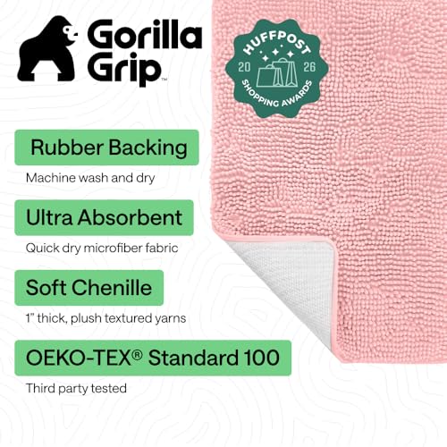 Image of Gorilla Grip Original Luxury Chenille Bathroom Rug Mat, 24x17, Extra Soft and Absorbent Shaggy Rugs, Machine Wash Dry, Perfect Plush Carpet Mats for Tub, Shower, and Bath Room, Light Pink