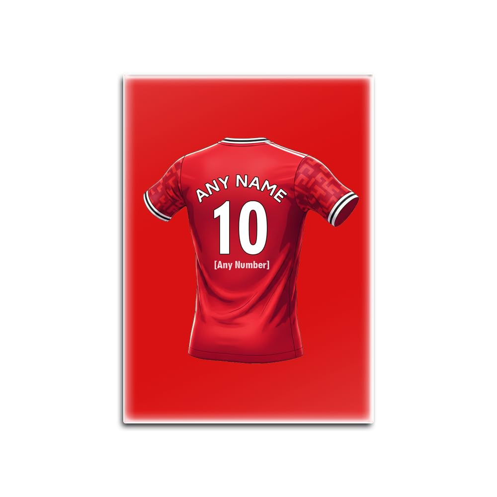 UNIGIFT Personalised Gift - United Fan Red Glass Fridge Magnet (Red Football Jersey Design) Custom Name - Manchester