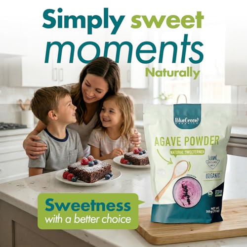 Image of BLUE GREEN ORGANICS Organic Agave Sugar (Powder Form) - Low Glycemic Sweetener Alternative - Keto, Vegan, Gluten Free - Natural Sugar Substitute - 0.77 lb