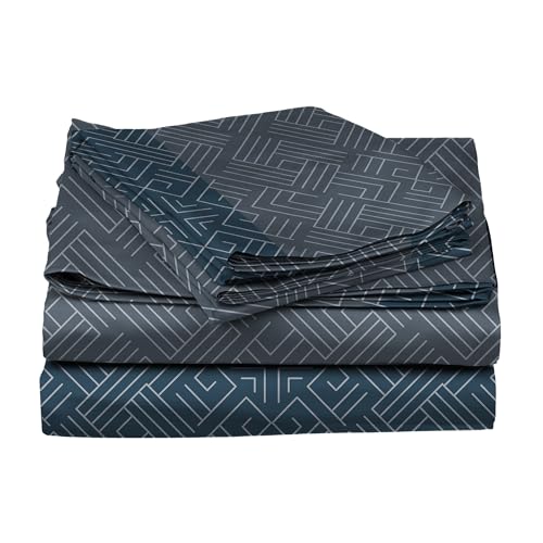 Image of BLISSHOME Everlast 150TC King Size Printed Bedsheet with 2 Pillow Covers for Double Bed, Aesthetic Bedding, Wrinkle Resistant, 100+ Wash Durable, Quick Dry, Geometric Pattern - Teal (228cm x 274cm)
