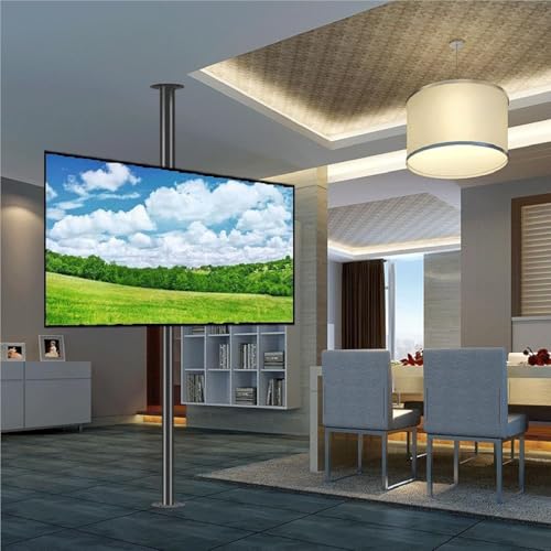 Soporte de suelo ajustable para TV, soporte giratorio de 360 grados para pantallas LED de 32 a 75 pulgadas, soporta hasta 110 libras, ideal para instalación en pared y techo