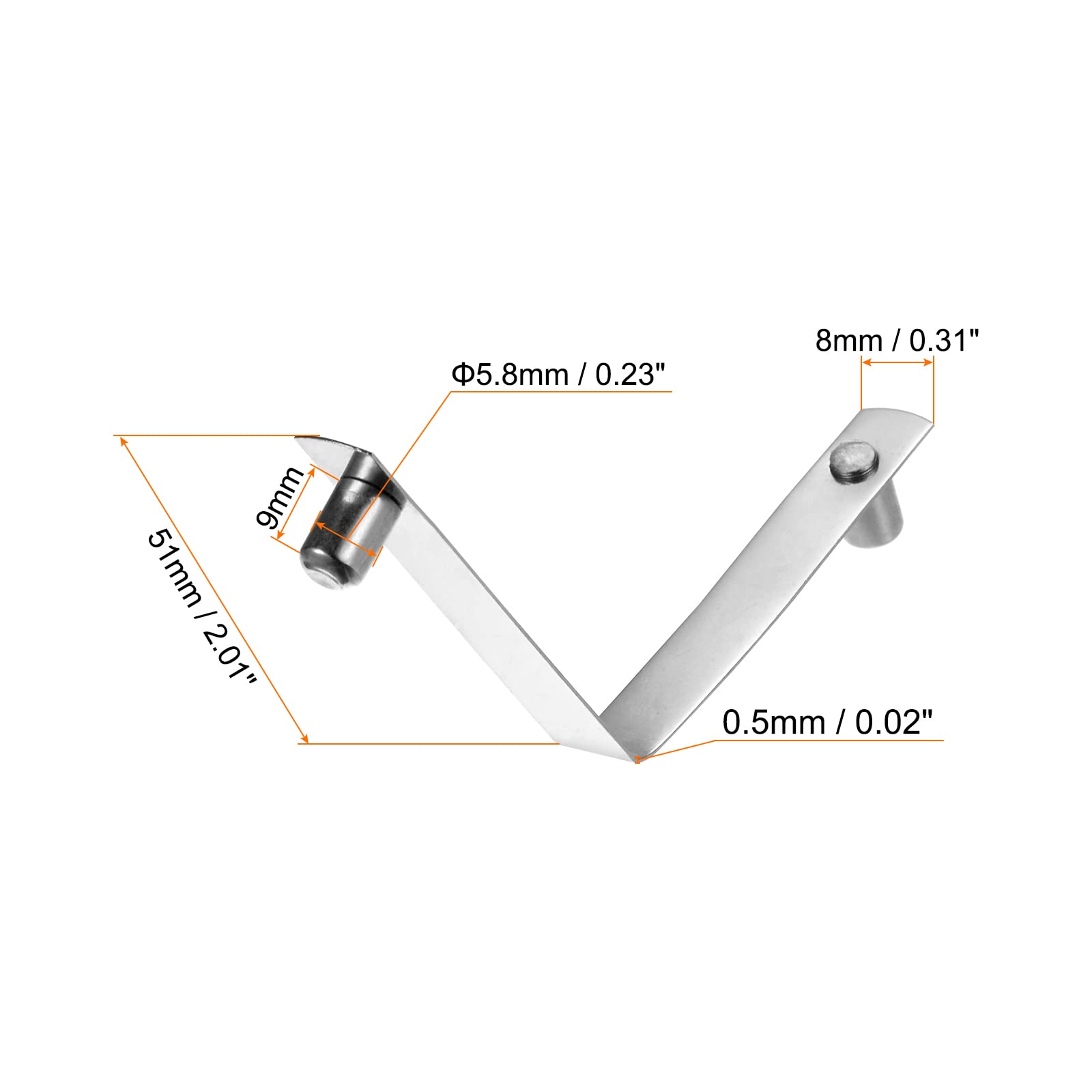 sourcing map 5uds Doble Botón Kayak Remo Presión Resorte Clip 51mm x 5.8mm 65Mn Resorte Acero V-Forma Sólido Elevador Telescópico Bloqueo Tubo para Tienda Paraguas Campamento, Plateado Tono