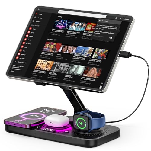 Jubor 4 en 1 Chargeur Induction pour iPhone, Support de Tablette de Bureau avec Chargeur sans Fil,...