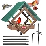 Kingsyard Adjustable Platform Bird Feeder for Outside, Recycled Plastic, Metal Mesh Tray Bird Feeder with Weatherproof Top, Great for Attracting Cardinals Bluebirds Goldfinches, Brown