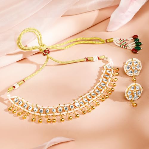 Image of Rubans Necklace Set Gold Plated Kundan Pearl Traditional Stylish Jewellery Gift for Women & Girls