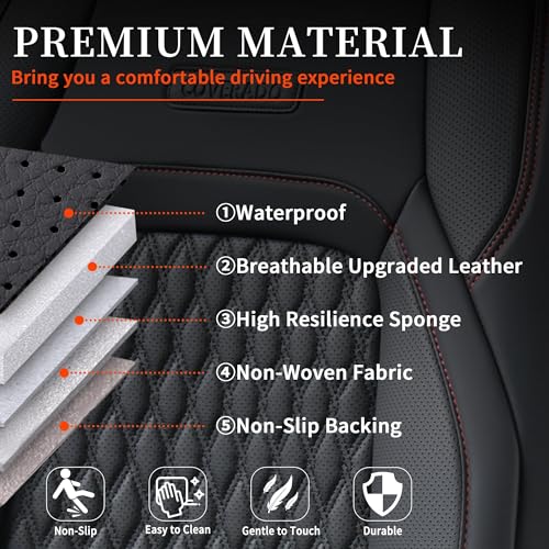 Image of Coverado Seat Covers Full Set for Jeep Wrangler, Waterproof Car Seat Protector for Automotive Truck Seat Custions Custom Fit for 2013-2017 Jeep Wrangler JK Seat Covers for Cars 4 Door(Red Line)