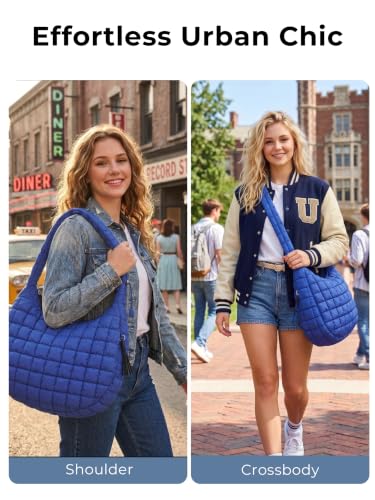 Image of Puffer Quilted Tote Bag for Women Nylon Crossbody Bags Puffy Purse Hobo Large Shoulder Bag Trendy