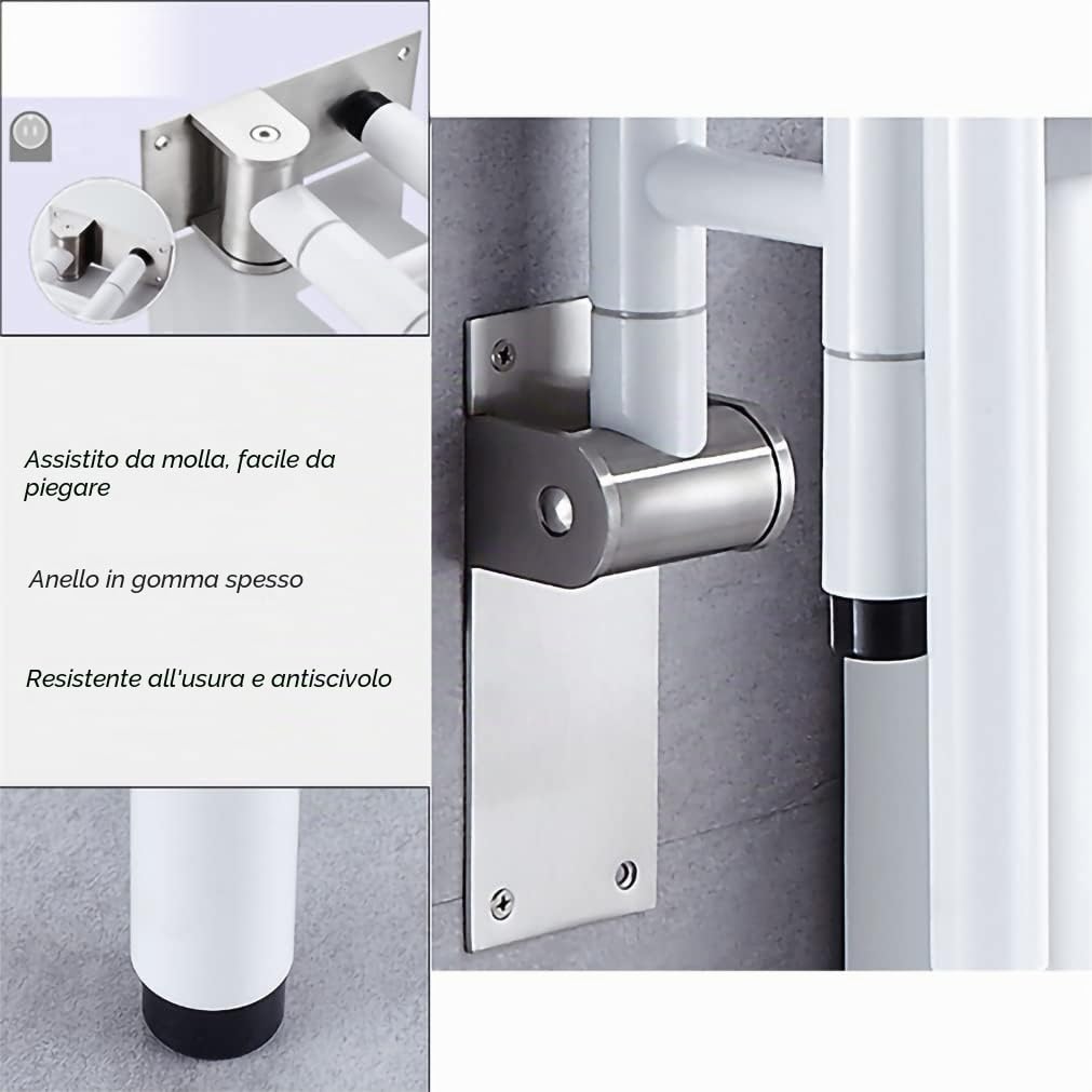 80CM Maniglione Di Sicurezza Sostegno Regolabili Acciaio Inox Maniglioni per Handicap per Anziani Bagno Disabile Maniglione Barre Di Sostegno da Muro Maniglione bracciolo pieghevole (80cm,Bianco)