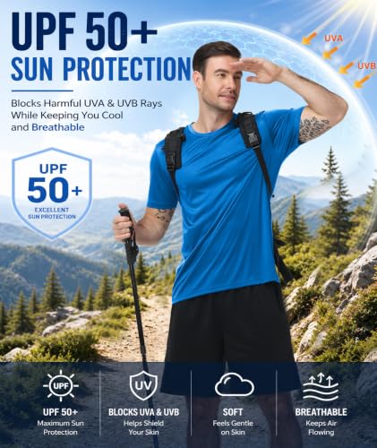 Image of 3 Pack Mens Swim Shirt Rash Guard Workout Shirts UPF 50+ Short Sleeve Fast Dry Sun Protection Lightweight Water Shirt